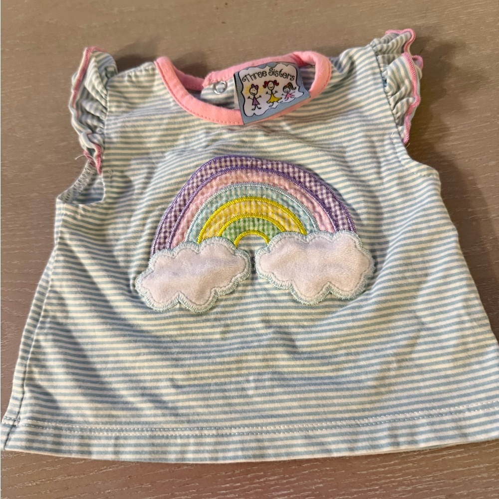 Three Sisters Striped Baby Tee with Rainbow Design